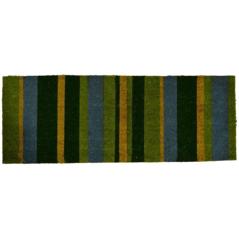 Outdoor Coconut Fiber Green Stripes Door Mat (4' x 1'6) - 4' x 1'6