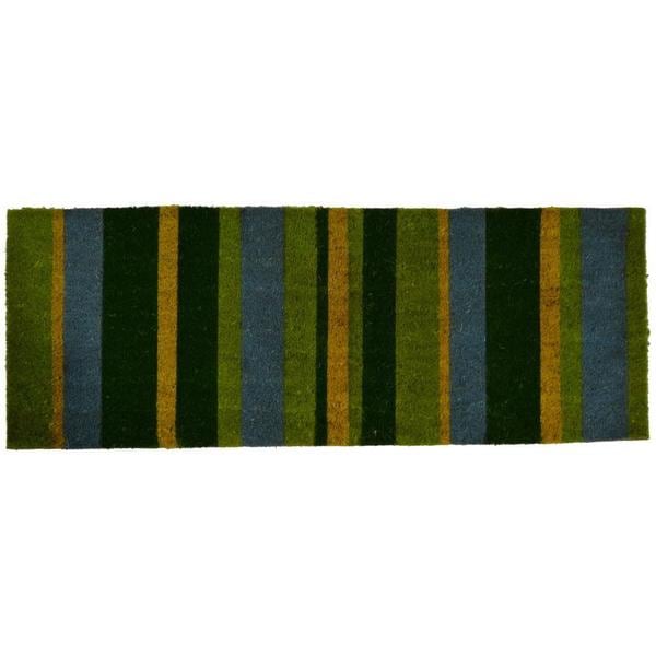 Outdoor Coconut Fiber Green Stripes Door Mat (4 x 16)