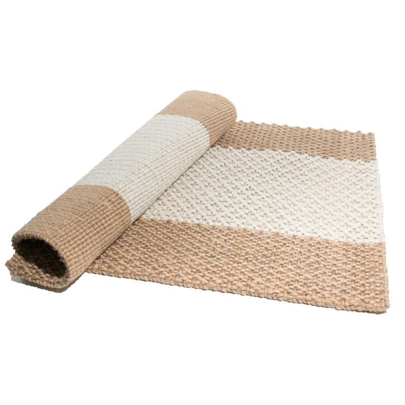 Indoor Jute Natural Stripes Mat (3' x 2') - 3' x 2'