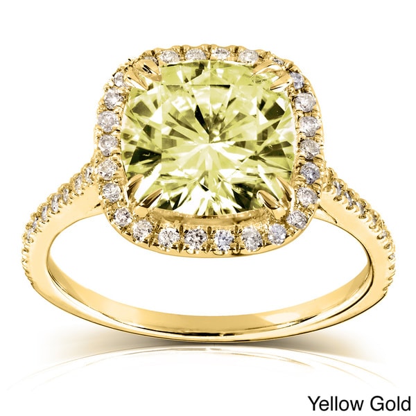 Annello 14k Gold Yellow Cushion cut Moissanite and 1/4ct TDW Diamond