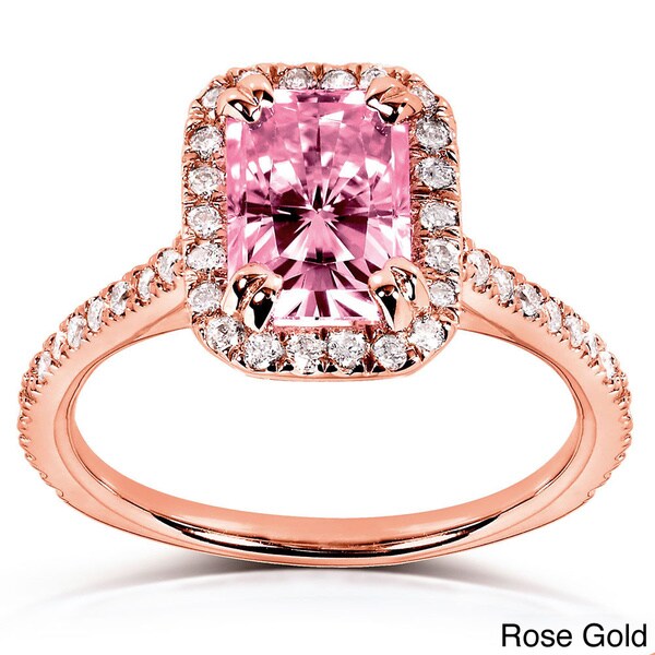 Annello 14k White or Rose Gold Pink Radiant-cut Moissanite and 1/4ct ...