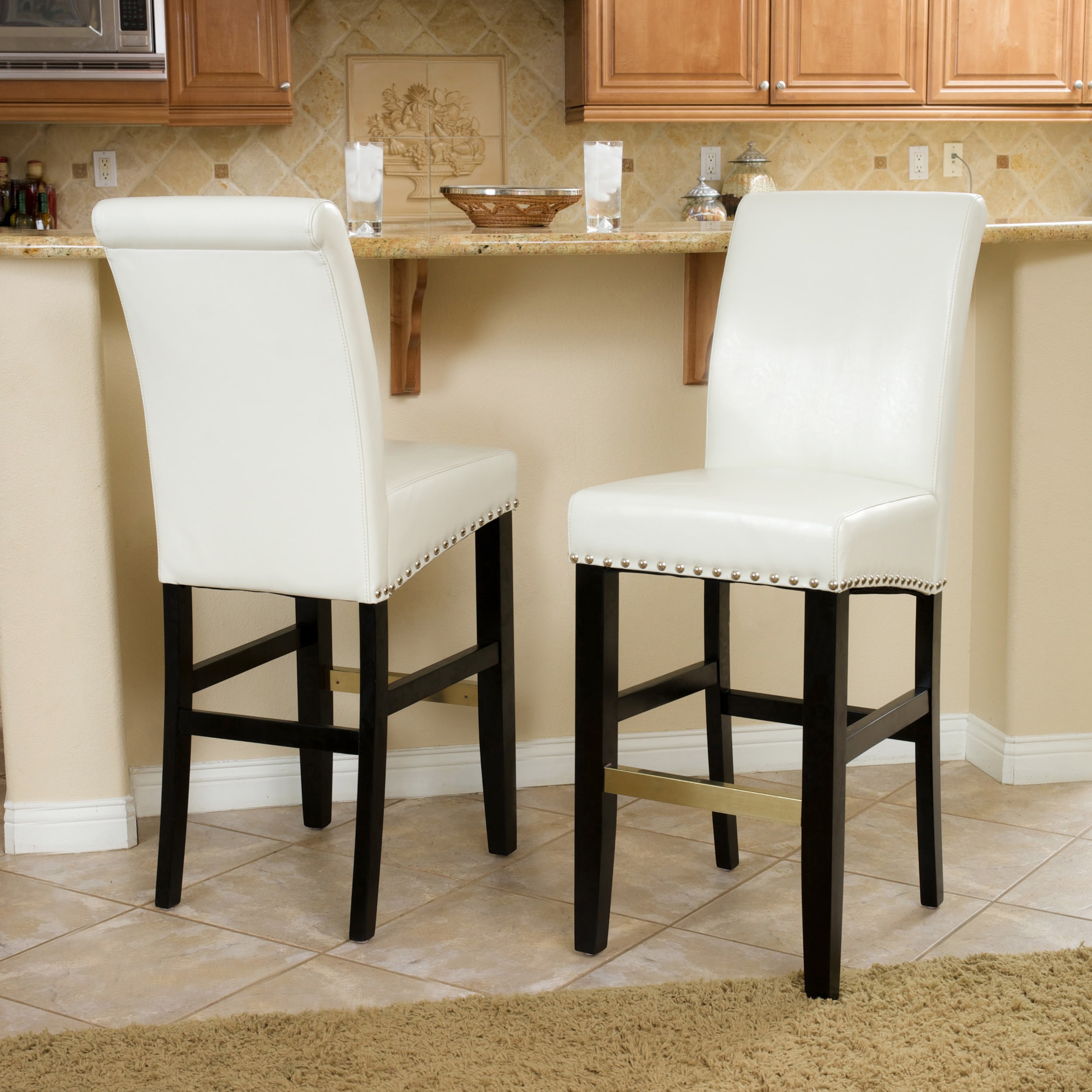 Christopher Knight Home Louigi Ivory Leather Bar Stool (set Of 2)