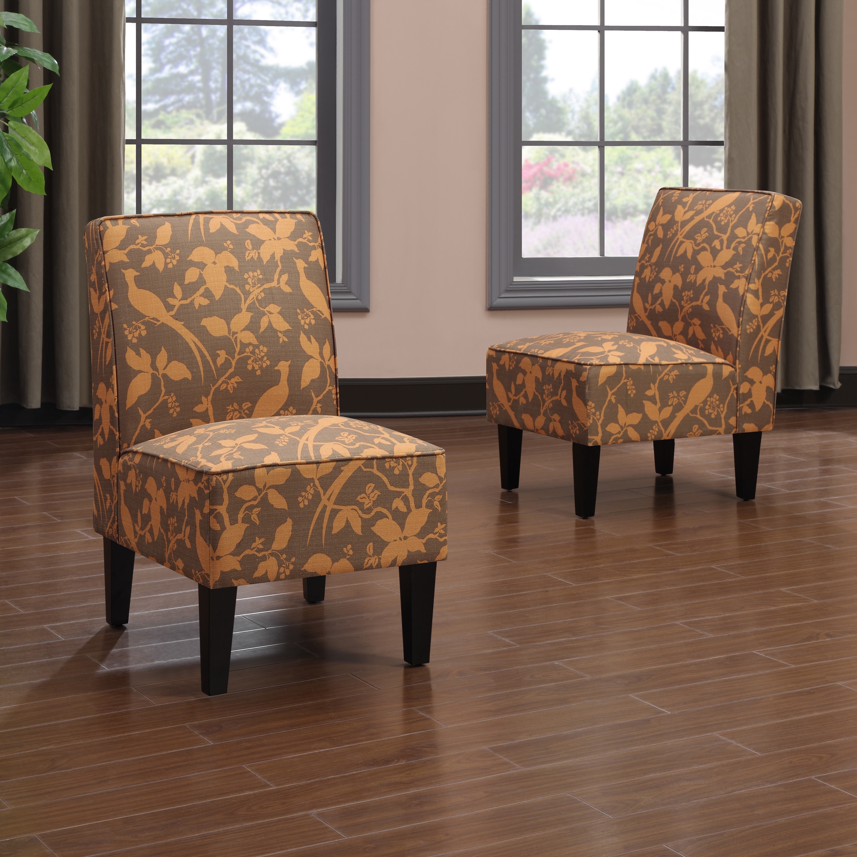 Portfolio Wylie Armless Chairs In An Orange Bird Print (set Of 2)