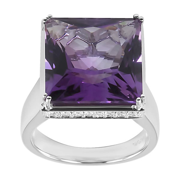 14k White Gold Amethyst and 1/3ct TDW Diamond Ring (H I, I1 I2) Gemstone Rings