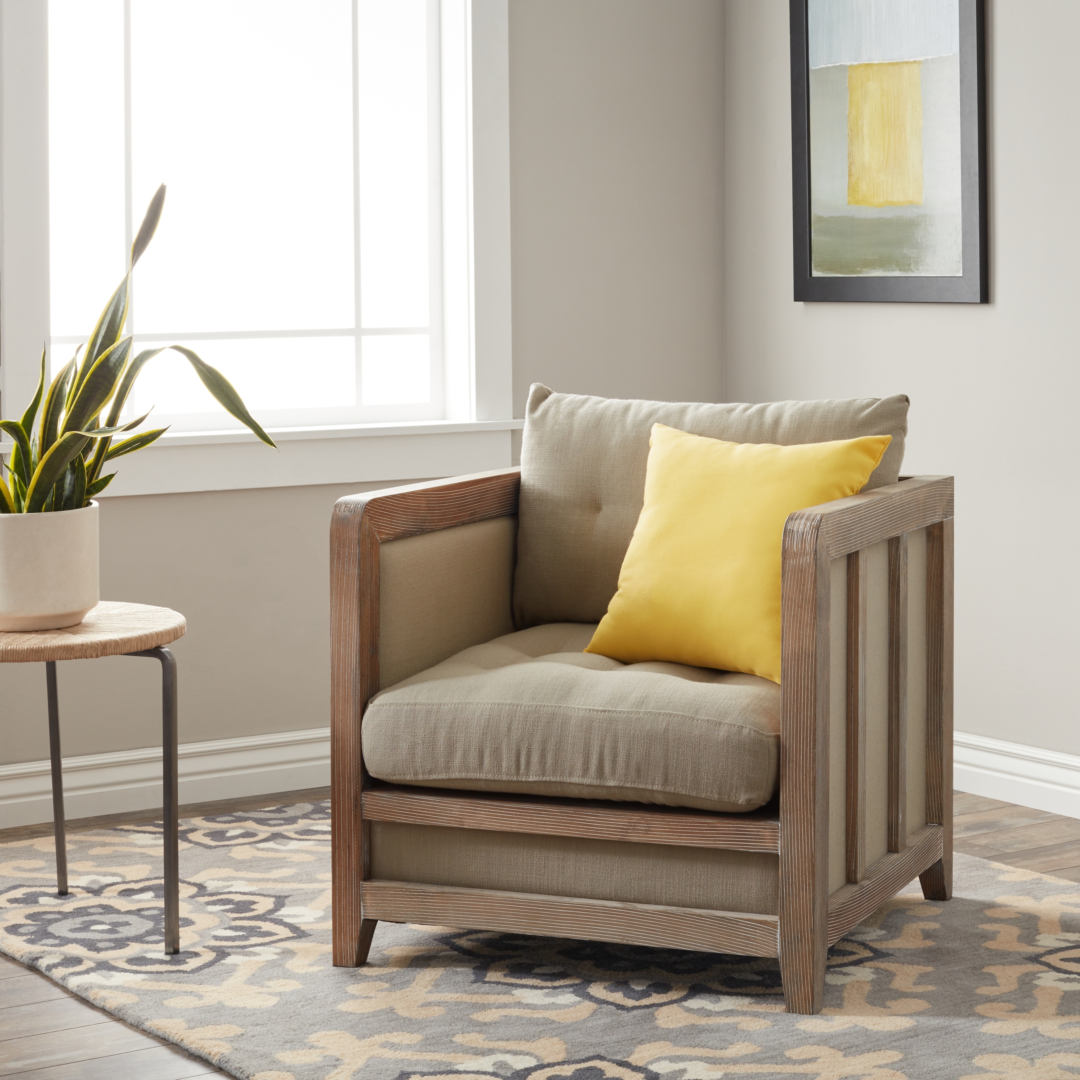 Creston Beige Linen Reclaimed Finish Arm Chair