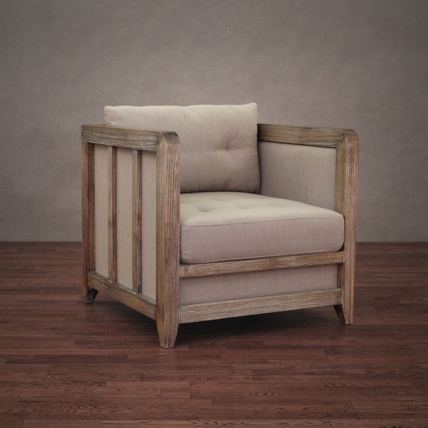 Creston Beige Linen Reclaimed Finish Arm Chair Chairs