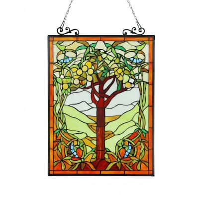 Chloe Tiffany-style 'Tree of Life' Window Art Glass Panel