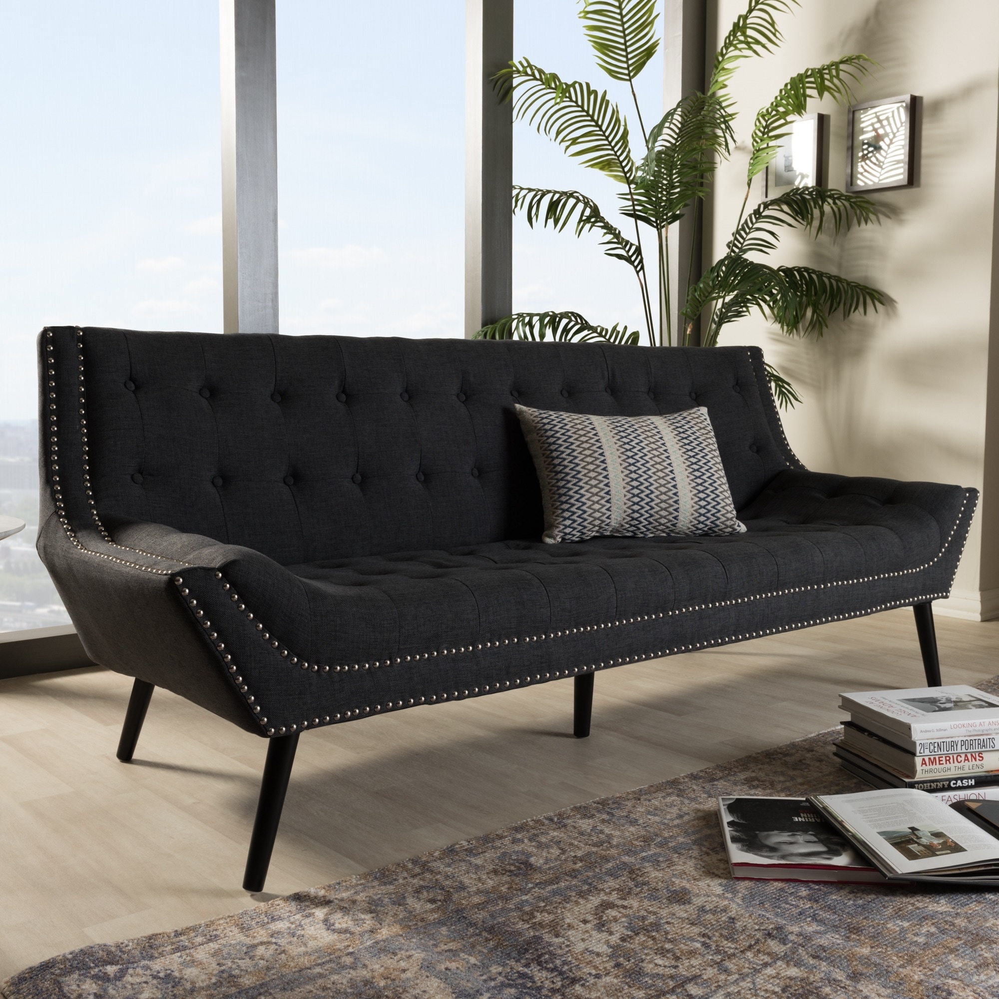 Baxton Studio Tamblin Gray Linen Modern Sofa