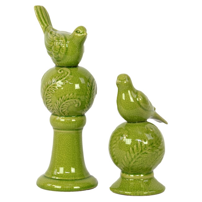 Green Stoneware Bird (set Of 2)