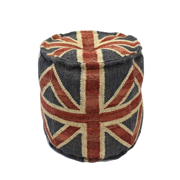 Wool Jute Round Pouf Ottoman (India) Ottomans