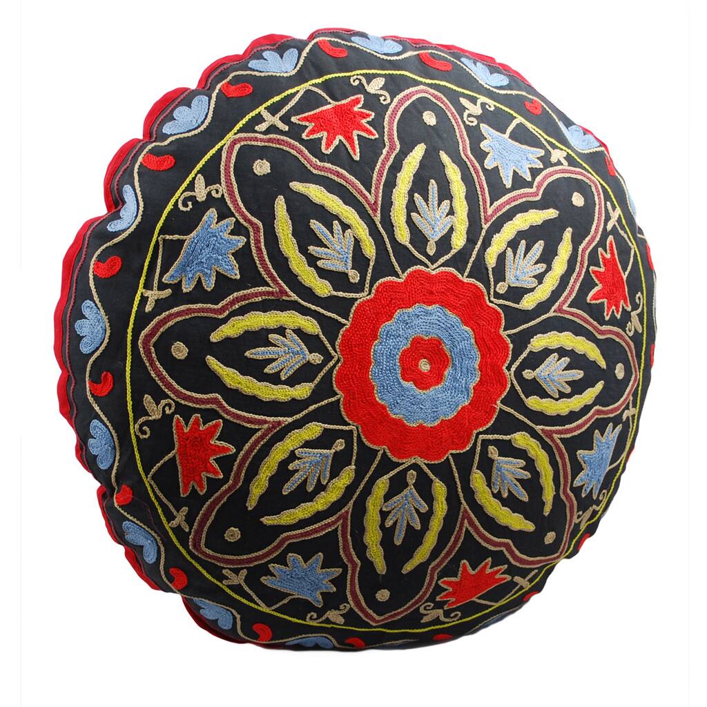 Handmade Starburst Design Round Floor Pillow (India)