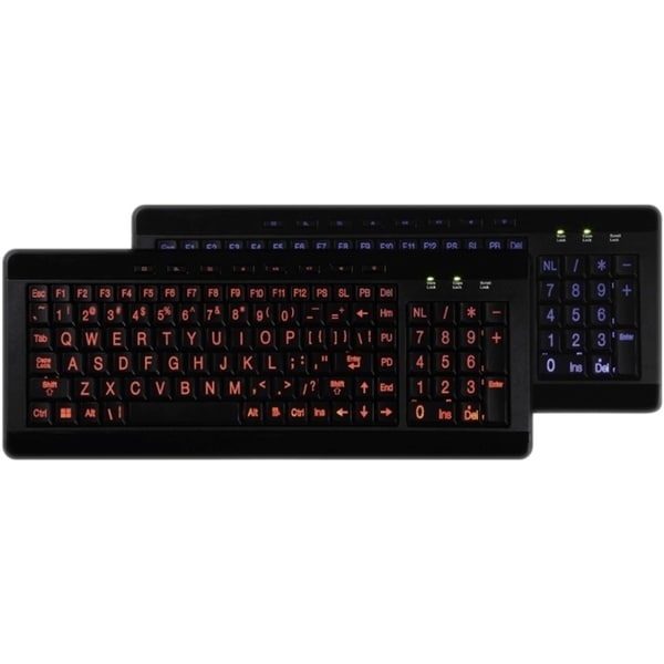 Avs Gear A4Tech Wired Keyboard W/ Large Print, LED Lighting Via Ergog Keyboards & Keypads