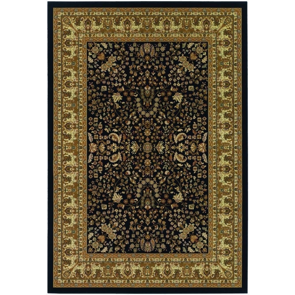 Izmir Floral Mashhad/ Black Area Rug (53 X 76)