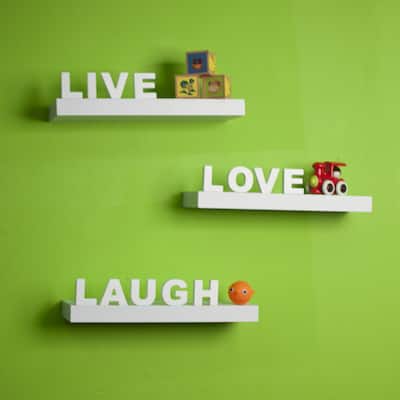 White Laminate 'Live, Love, Laugh' Wall Shelves (Set of 3)
