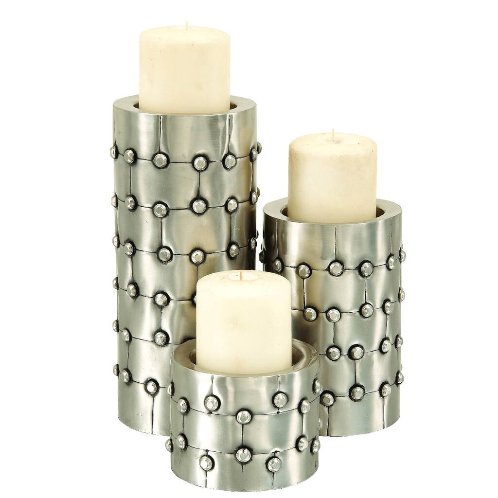 Alanna Metal Studs 3-Piece Silver Candle Holder Set