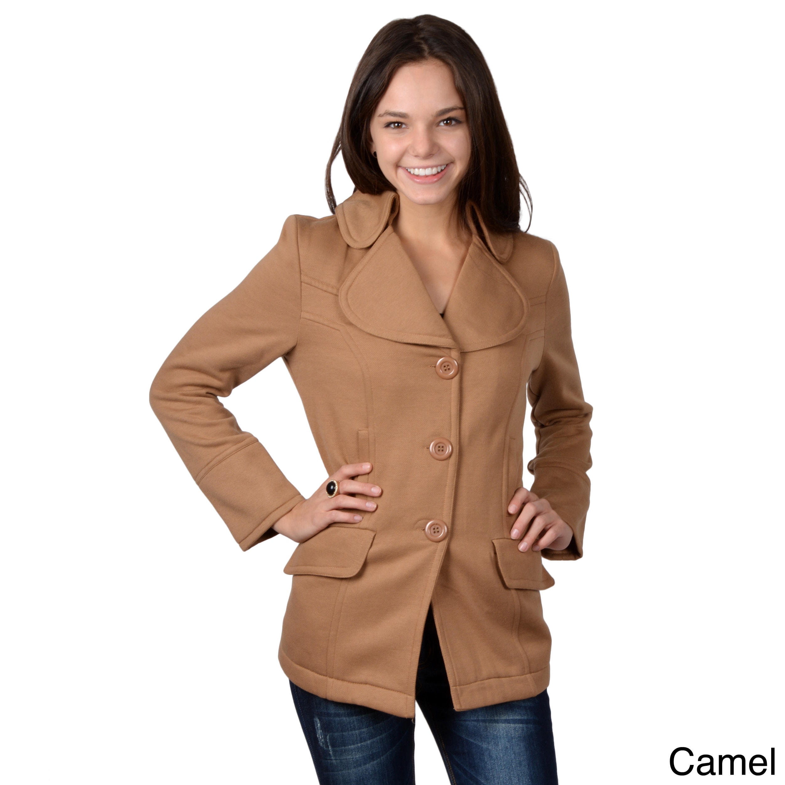 Journee Collection Journee Collection Juniors Single Breasted Fleece Lined Coat Tan Size M (8  10)