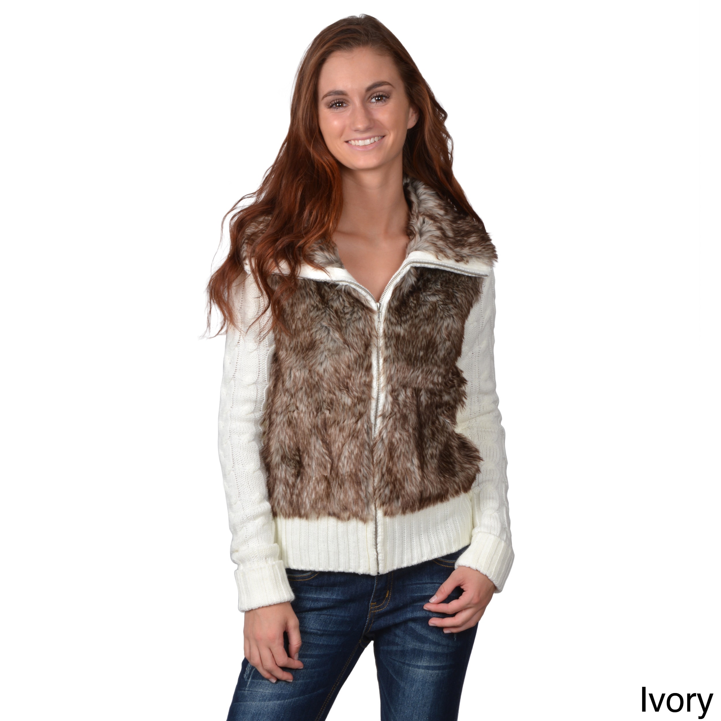 Journee Collection Juniors Faux Fur Zip up Sweater