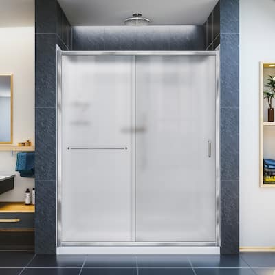 DreamLine Infinity-Z 30 in. D x 60 in. W x 76 3/4 in. H Sliding Shower Door, Shower Base and Backwall Kit, Frosted Glass