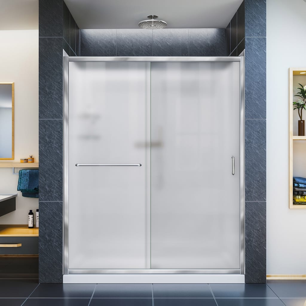 DreamLine Infinity-Z 30 in. D x 60 in. W x 76 3/4 in. H Sliding Shower Door, Shower Base and Backwall Kit, Frosted Glass