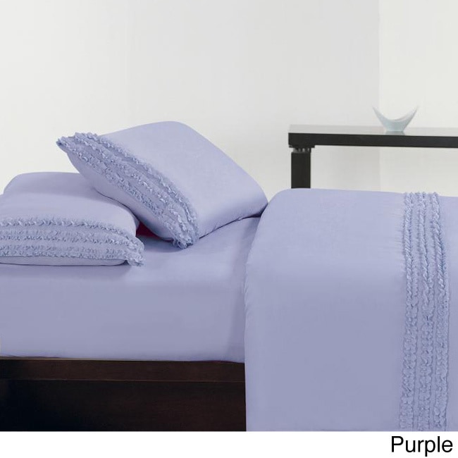 N/a Ultra Soft Double Brushed Microfiber Ruffle Sheet Set Purple Size Twin