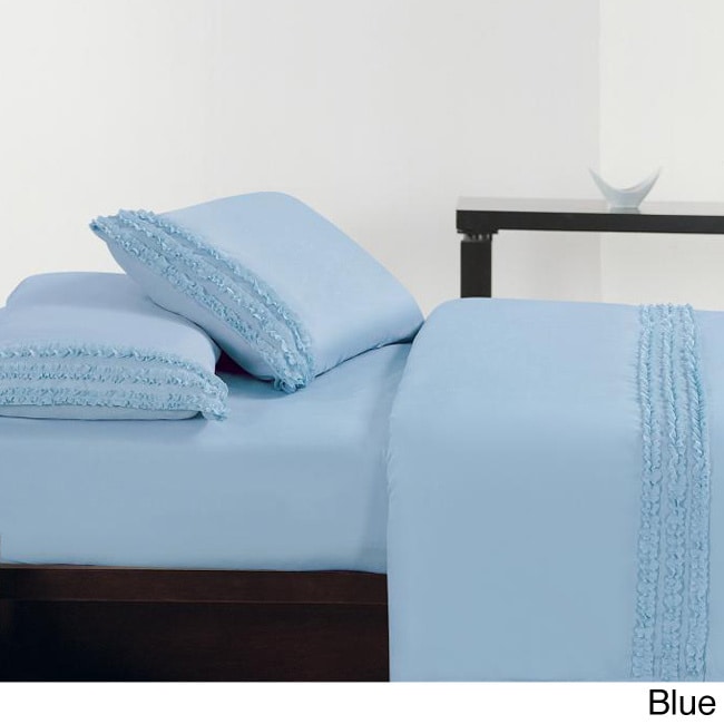 N/a Ultra Soft Double Brushed Microfiber Ruffle Sheet Set Blue Size Queen