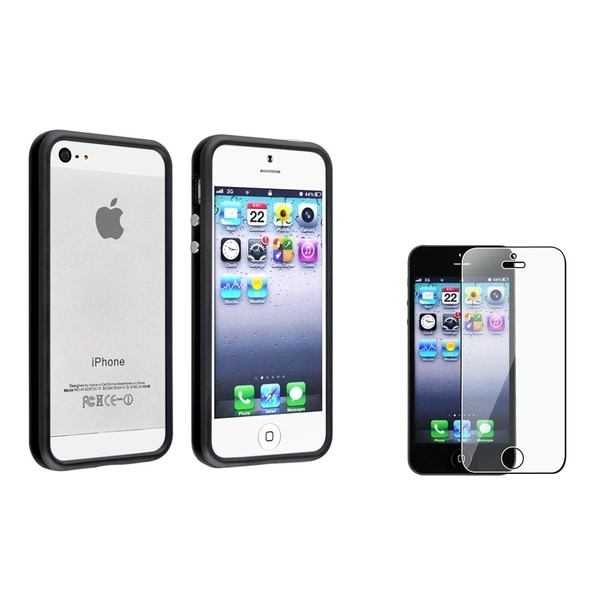 INSTEN Black Bumper Phone Case Cover/ Screen Protector for Apple iPhone 5/ 5S