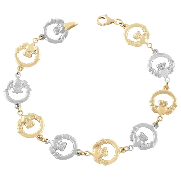 Fremada 10k Two tone Gold Claddagh Bracelet Fremada Gold Bracelets