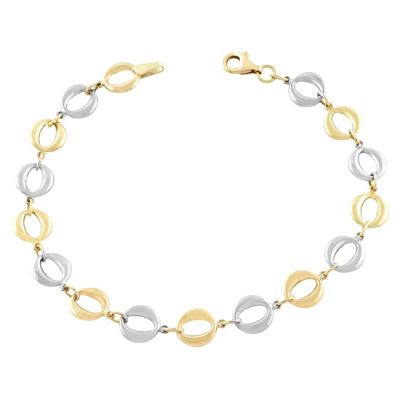 Fremada 10k Two-tone Gold Puffed Circles Bracelet