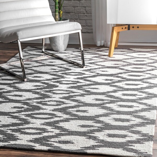 nuLOOM Handmade Modern Ikat Trellis Grey Rug (6' x 9')