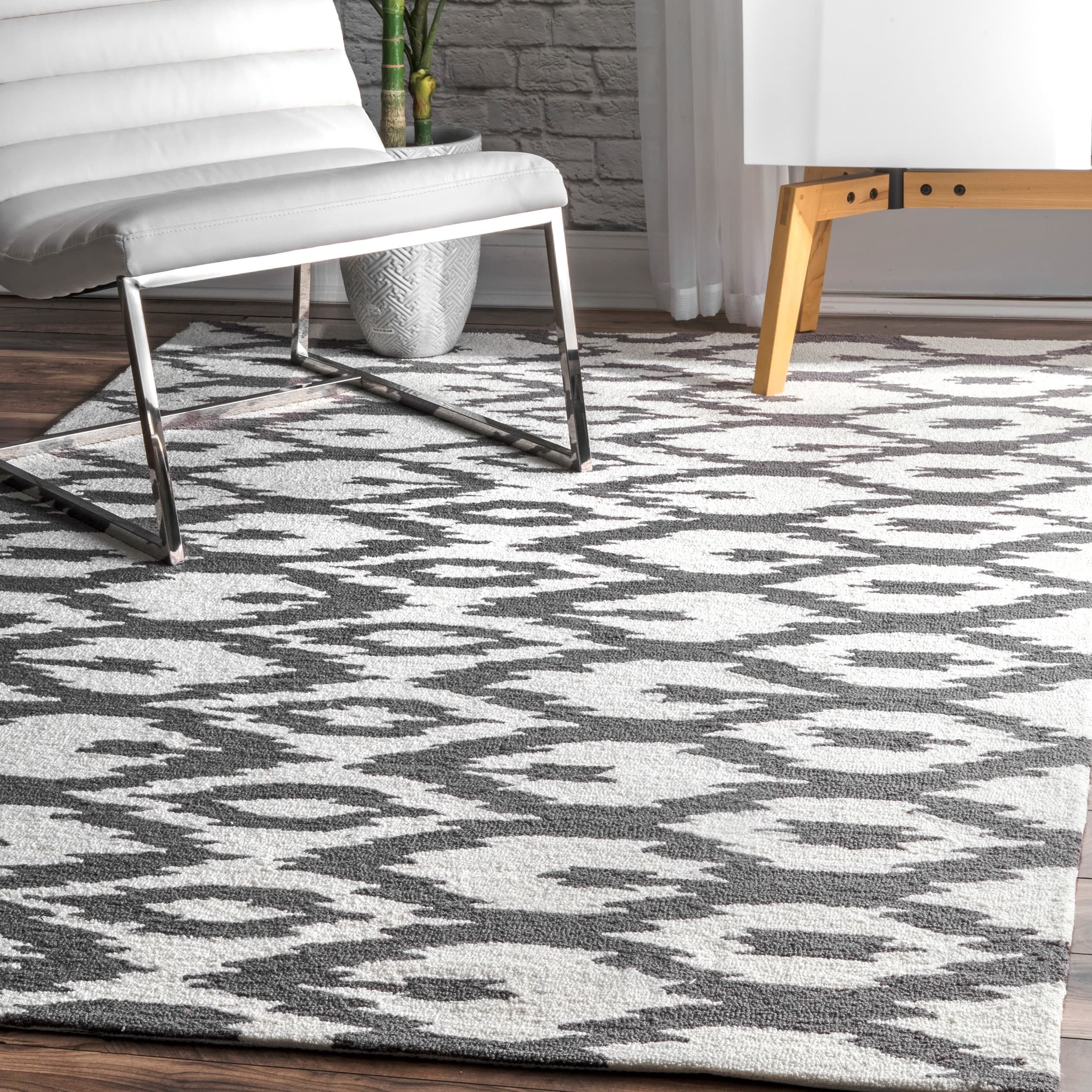 Nuloom Handmade Modern Ikat Trellis Grey Rug (6 X 9)