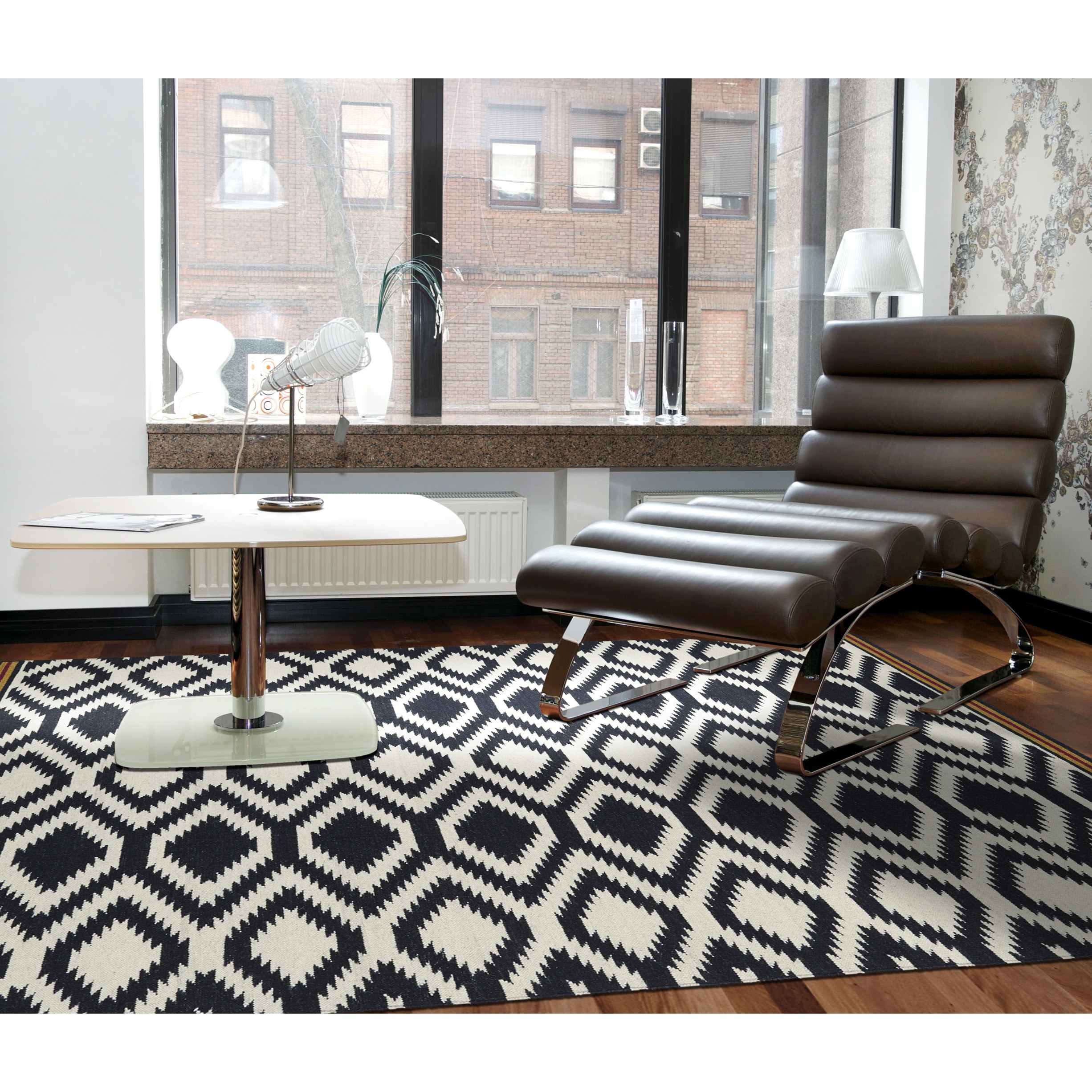 Flatweave Tribeca Black Geo Wool Rug (90 X 120)