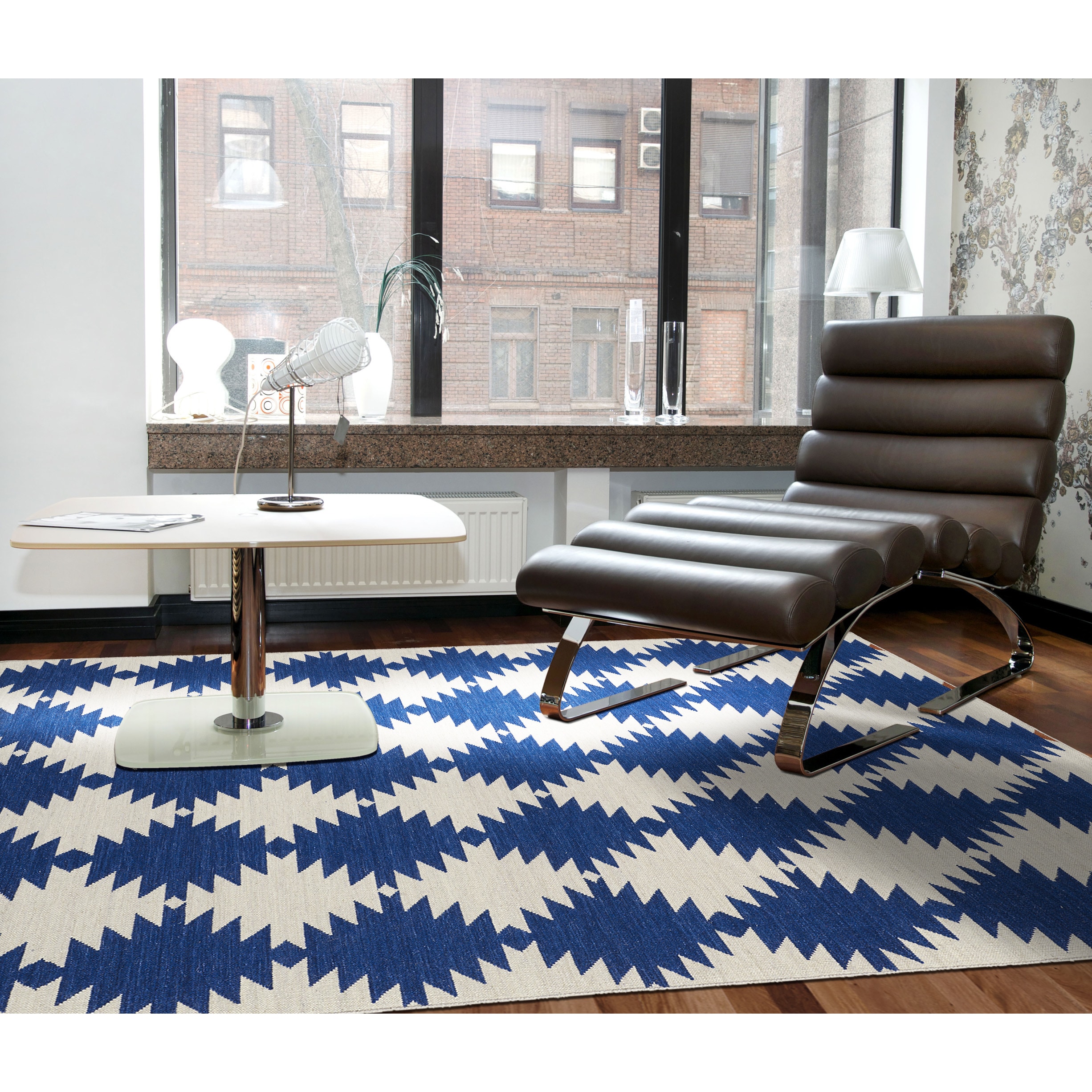 Flatweave Tribeca Blue Wordly Wool Rug (9 X 12)