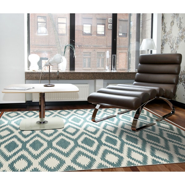 Flatweave TriBeCa Turquoise Geo Wool Rug - 8' x 10'