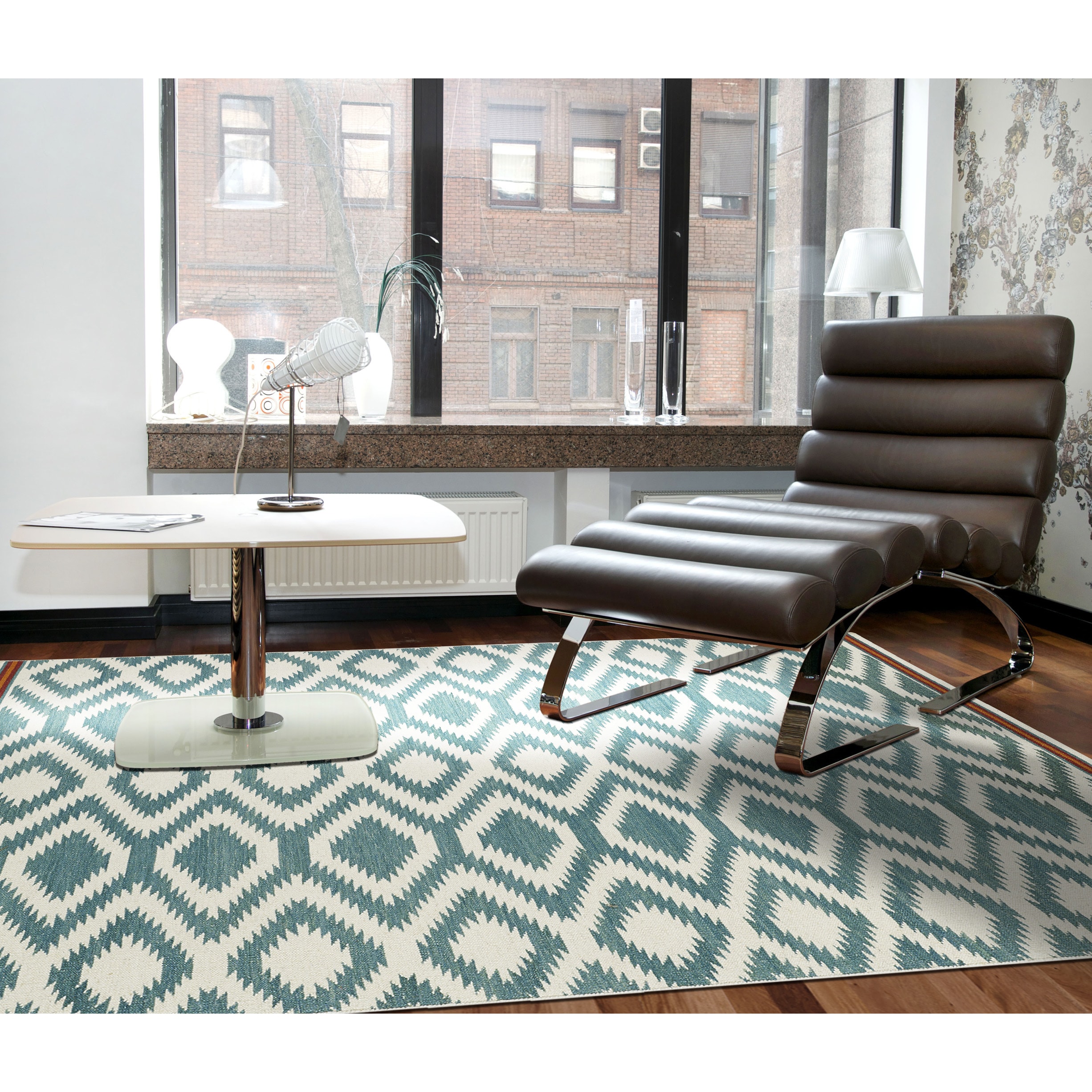 Flatweave Tribeca Turquoise Geo Wool Rug (8 X 10)