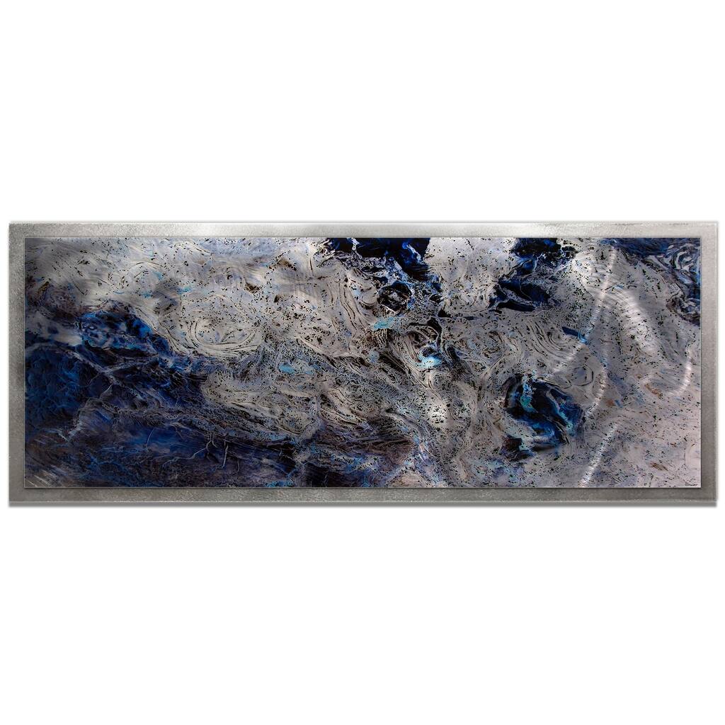 Striking Abstract 'Storm Color' Swirling Blue & Silver Modern Metal Wall Art
