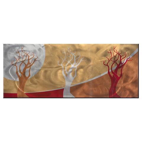 Abstract Warm Landscape 'Golden Seasons' Contemporary Tree Theme Modern Metal Wall Art