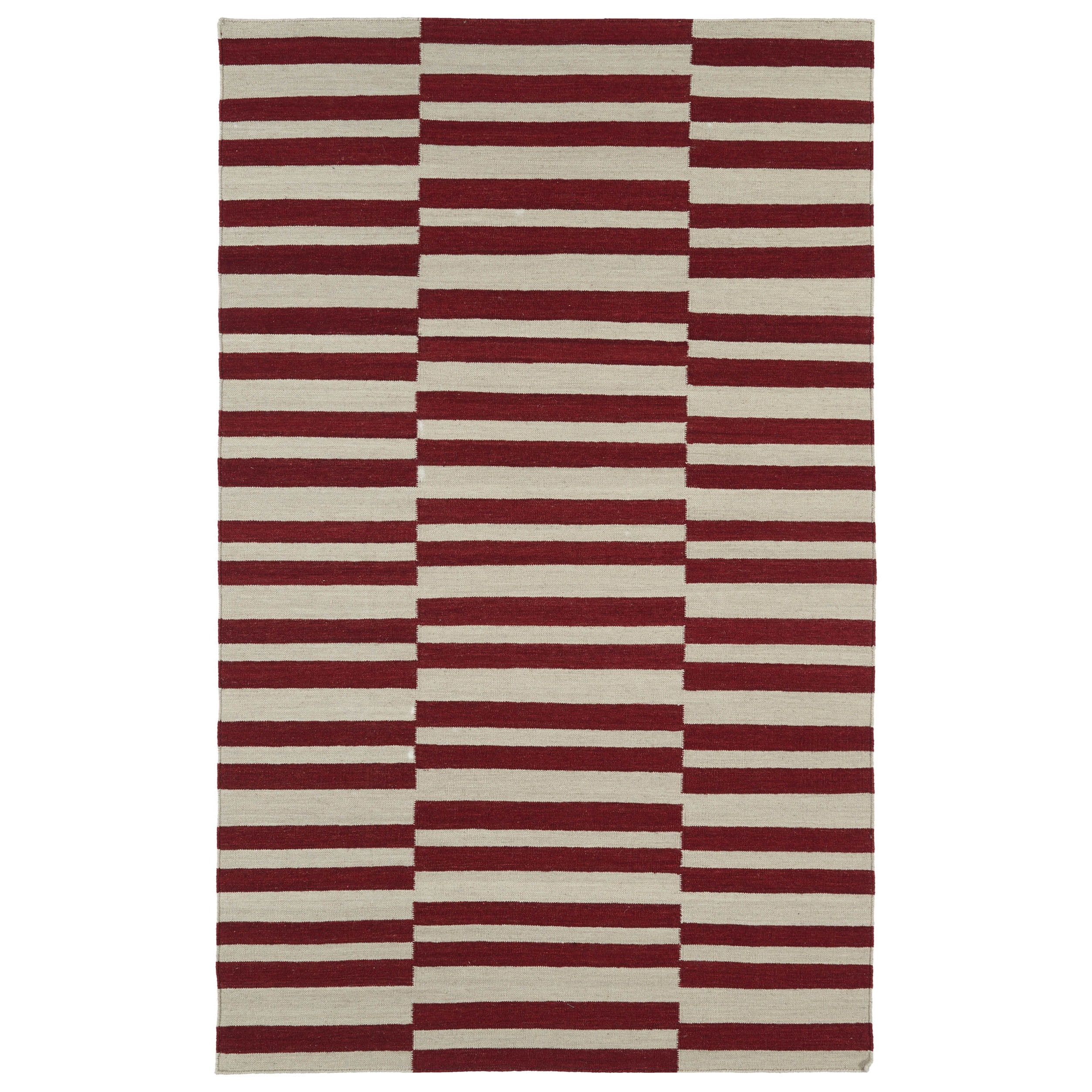 Flatweave Tribeca Red Stripes Wool Rug (5 X 8)