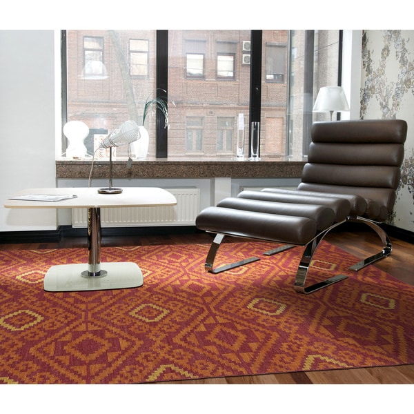 Flatweave TriBeCa Red Motif Wool Rug - 2' x 3'