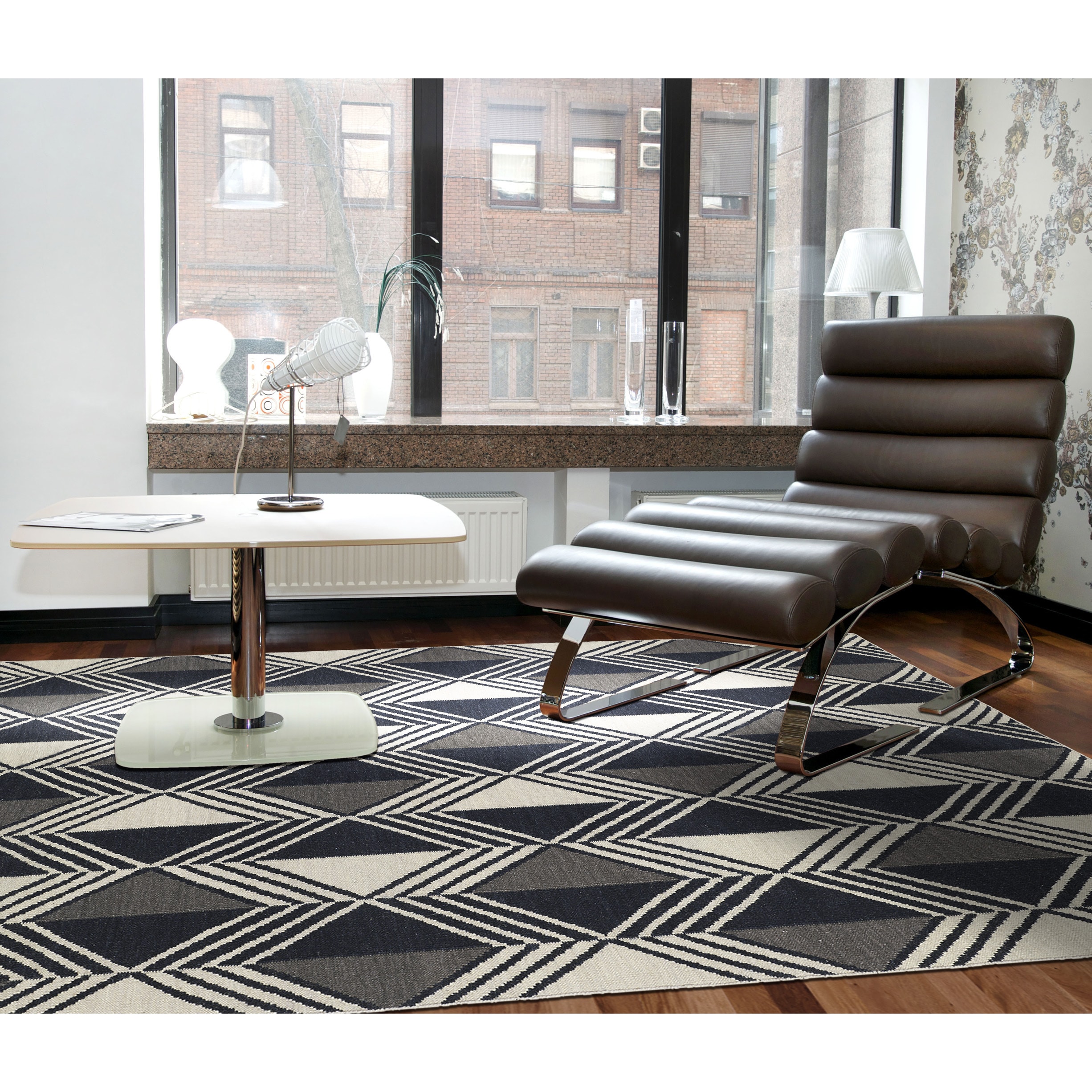 Flatweave Tribeca Black Diamonds Wool Rug (5 X 8)