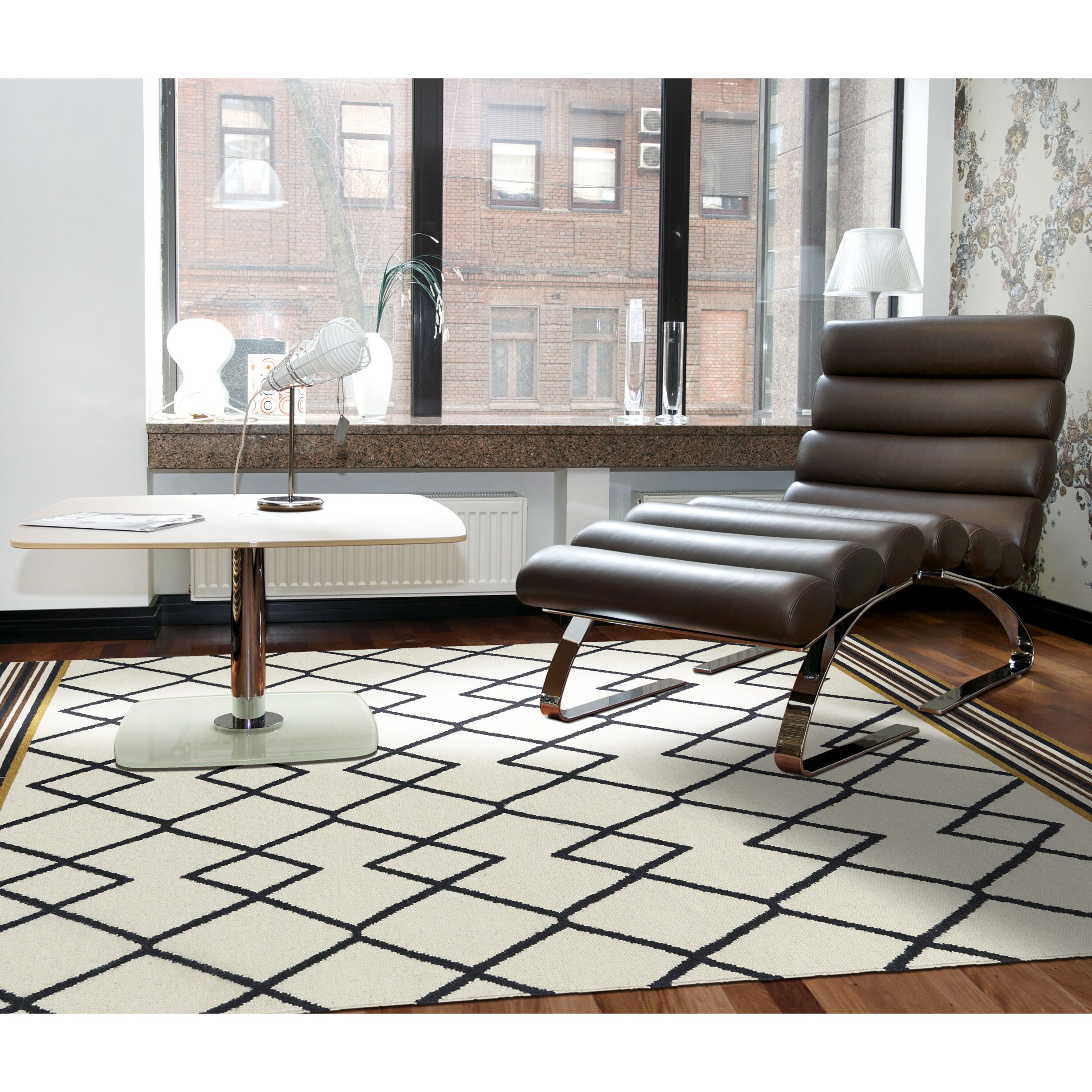 Shop Flatweave TriBeCa Ziggy Black Wool Rug 8' x 10' Free Shipping