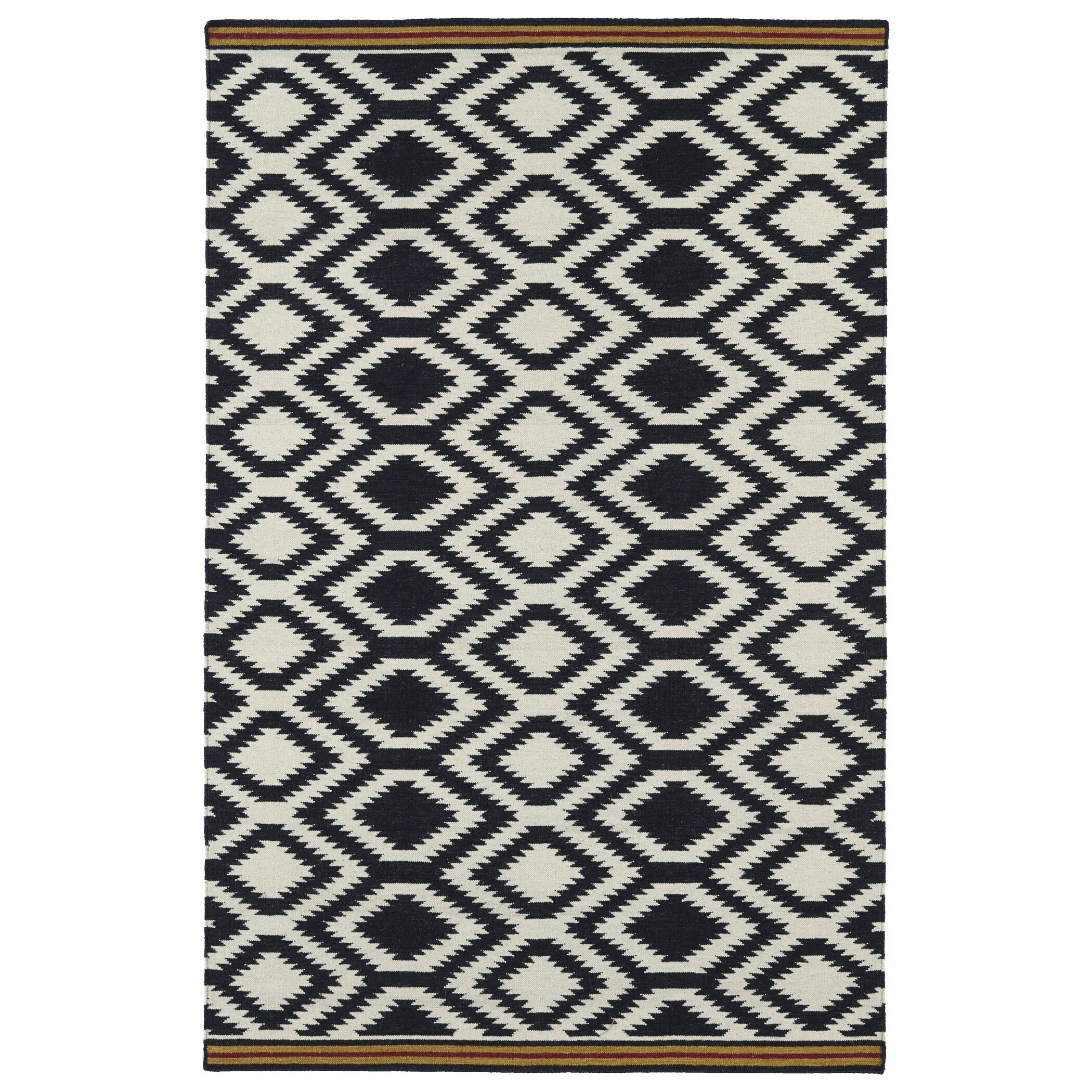 Flatweave Tribeca Black Geo Wool Rug (36 X 56)