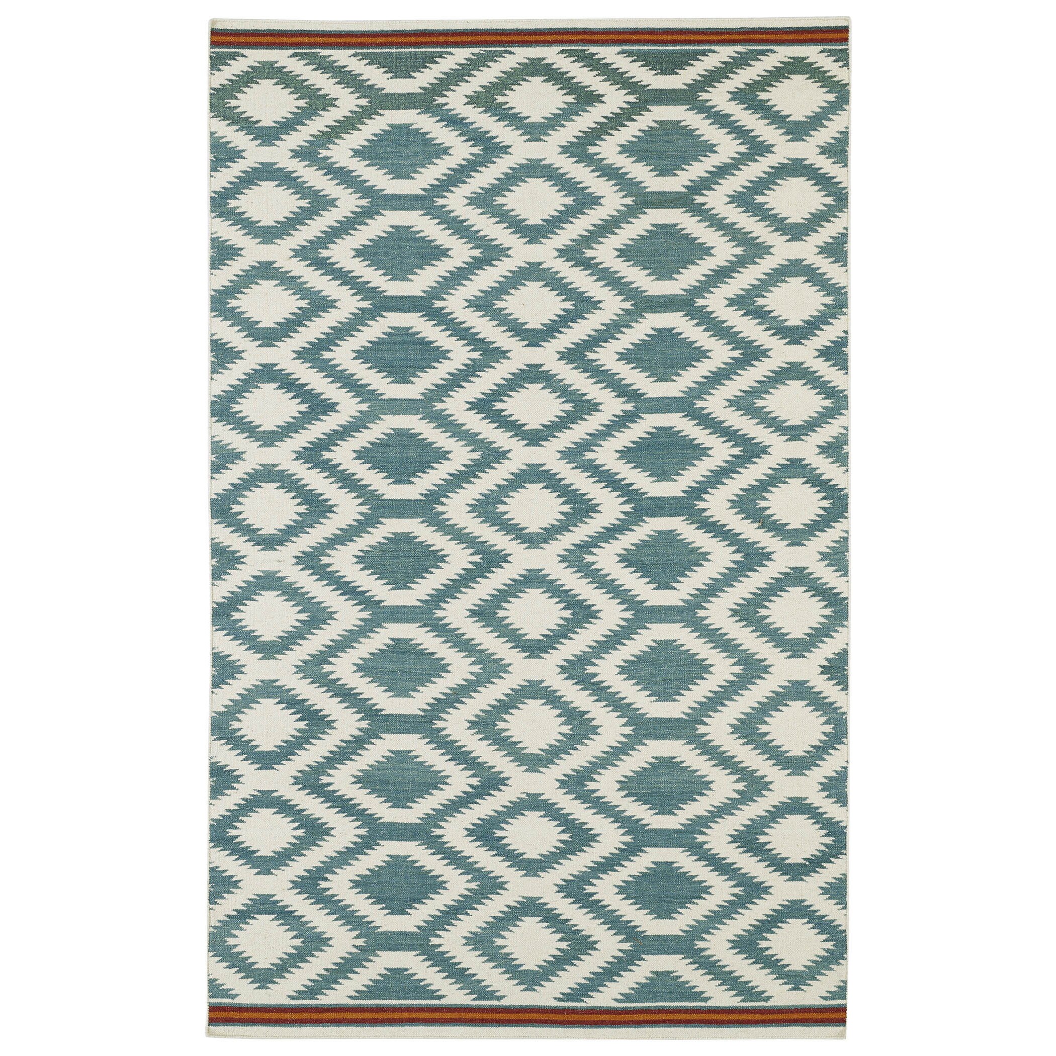 Flatweave Tribeca Turquoise Geo Wool Rug (9 X 12)
