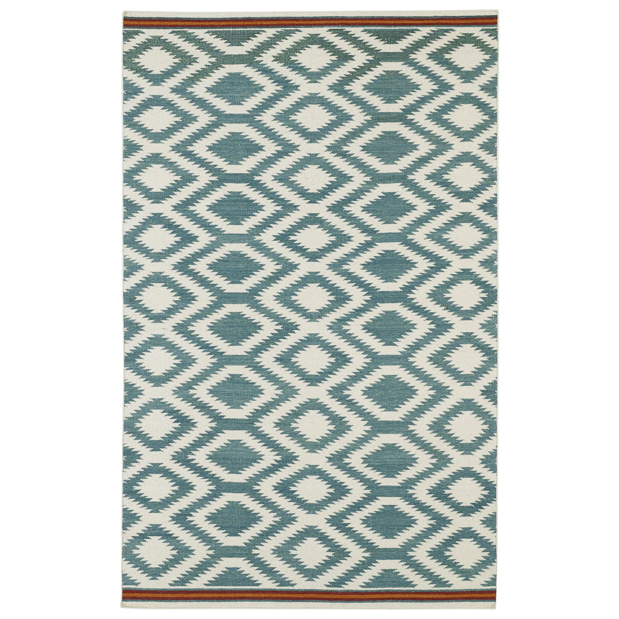 Flatweave Tribeca Turquoise Geo Wool Rug (9 X 12)