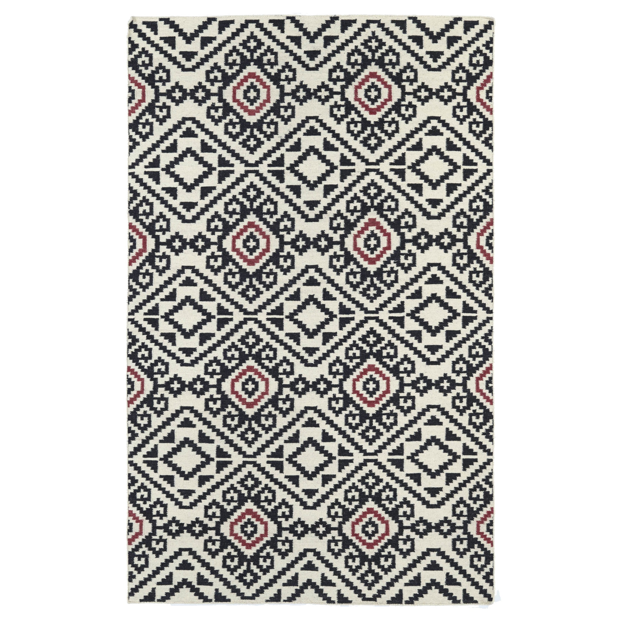 Flatweave Tribeca Black Motif Wool Rug (5 X 8)