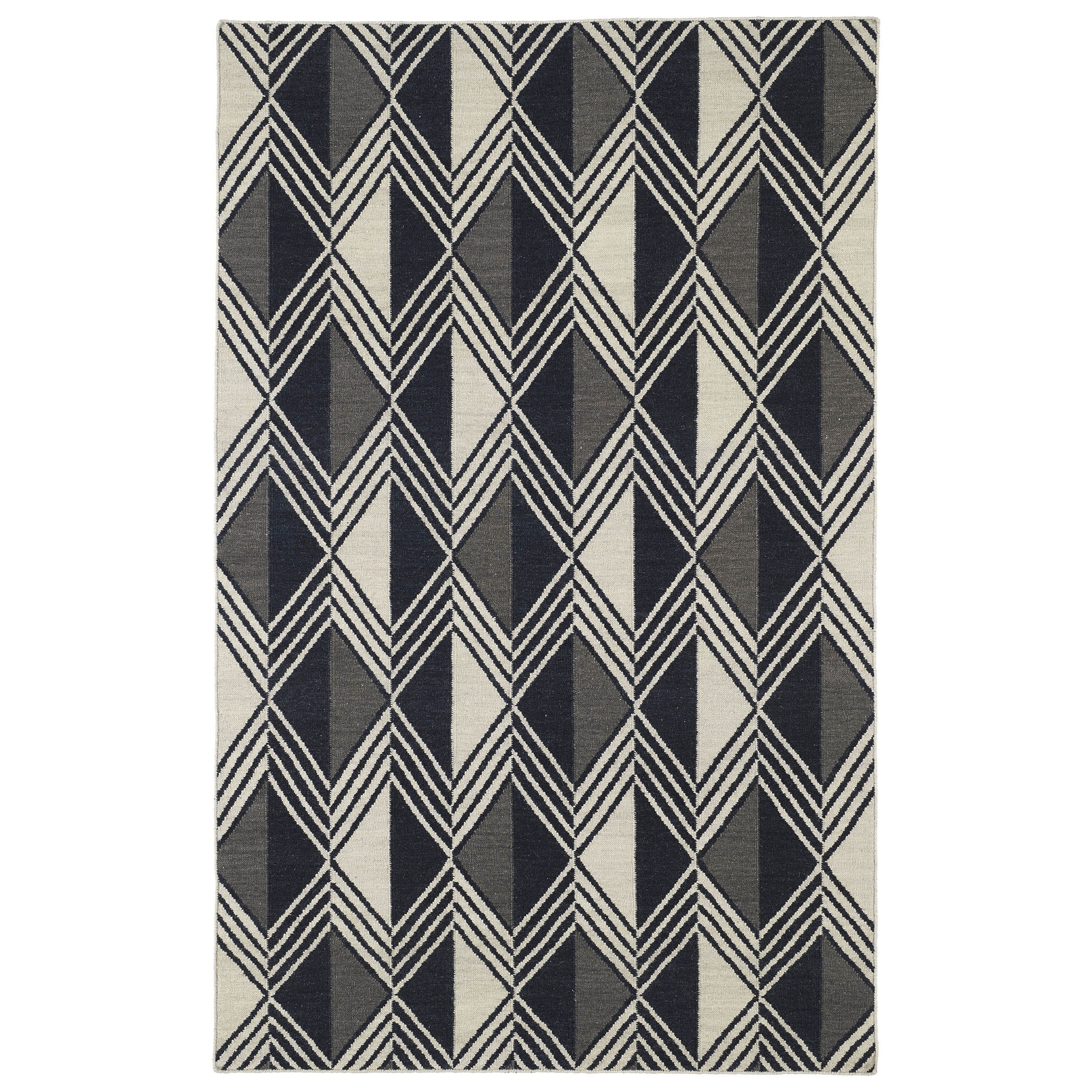 Flatweave Tribeca Black Diamonds Wool Rug (36 X 56)