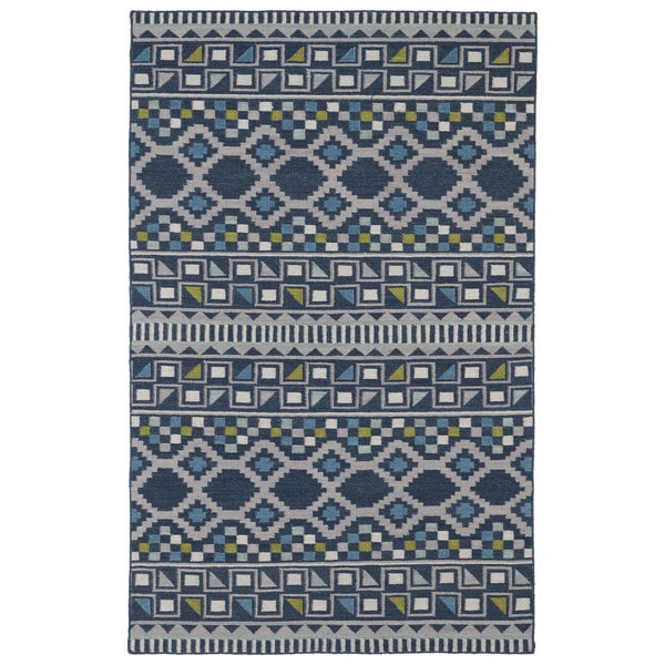 Flatweave TriBeCa Geometric Wool Blue Rug - 2' x 3'