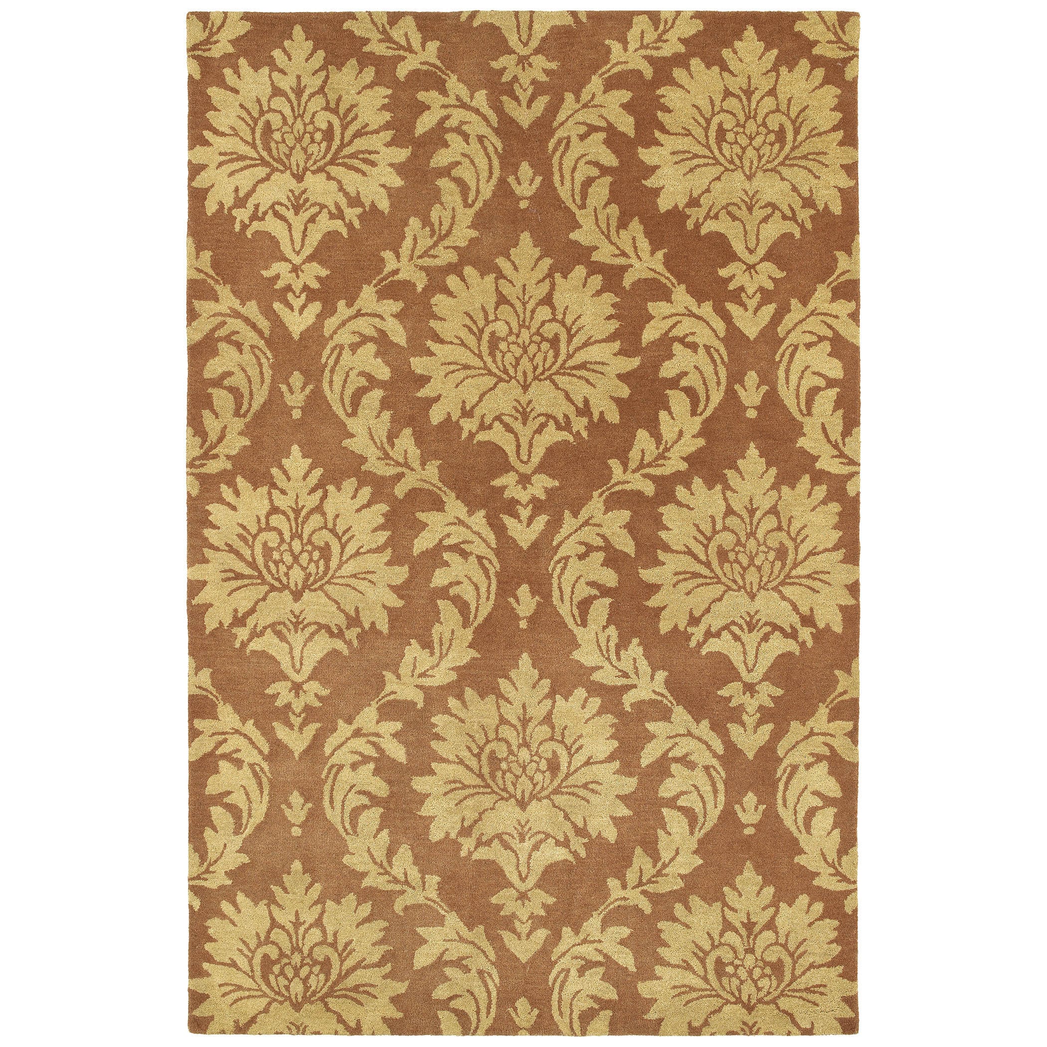 Swanky Salmon Damask Wool Rug (8 X 11)