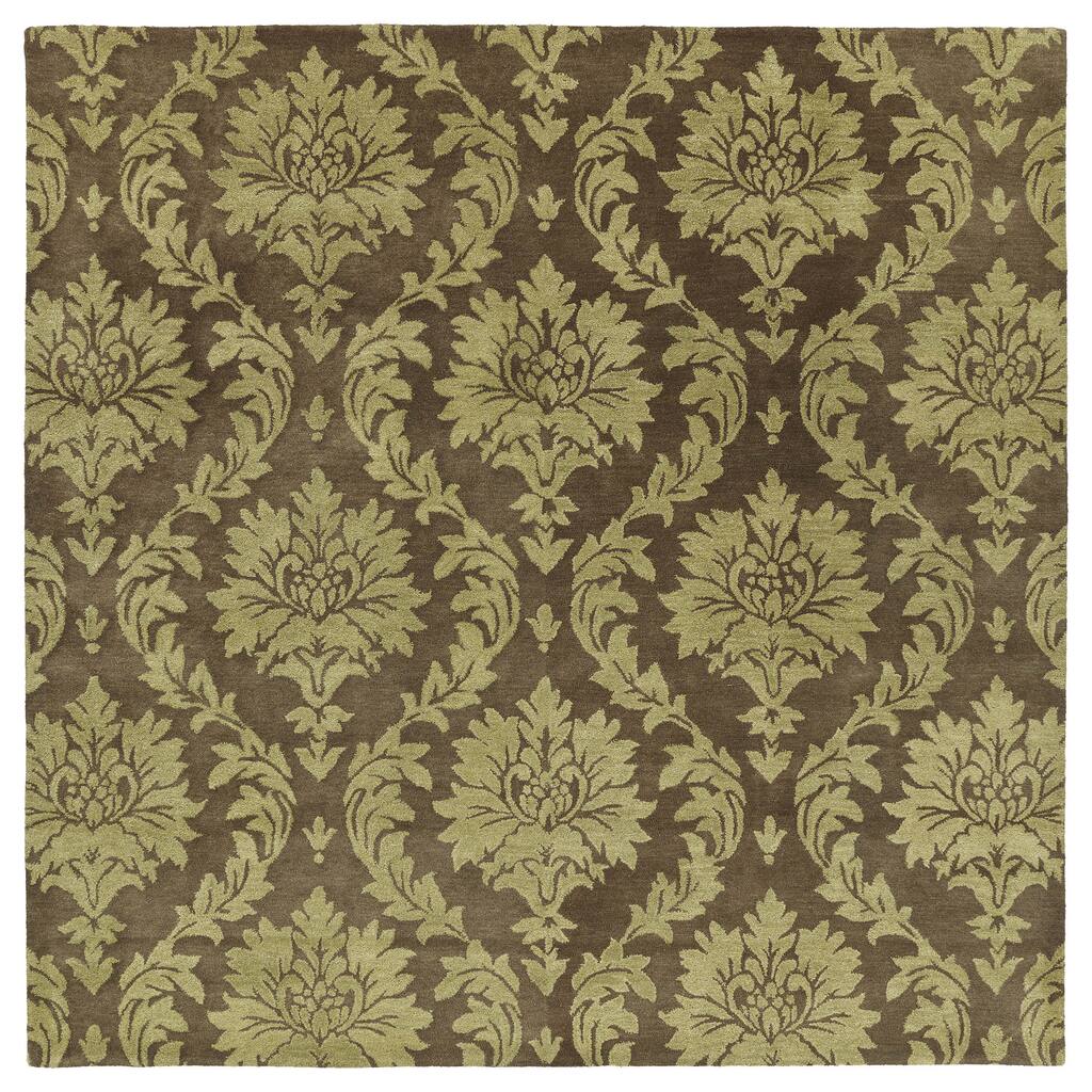 Swanky Chocolate Brown Damask Wool Rug (7'9 Square) - 7'9" Square