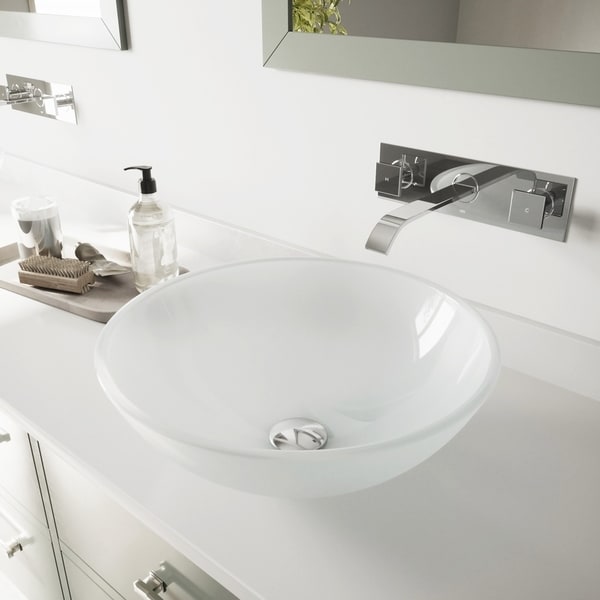 VIGO White Frost Glass Bathroom Sink Set with Titus Wall Mount Faucet