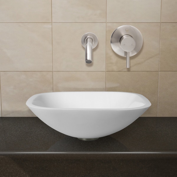 VIGO Square Shaped White Phoenix Stone Glass Vessel Sink with Brushed